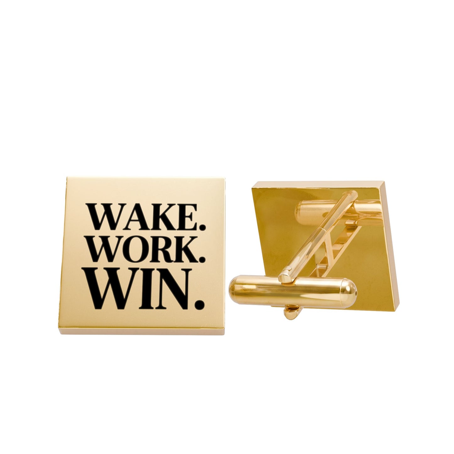 Wake. Work. Win. Gold Motivational Cufflinks — Inspirational Men’s Dress Accessory