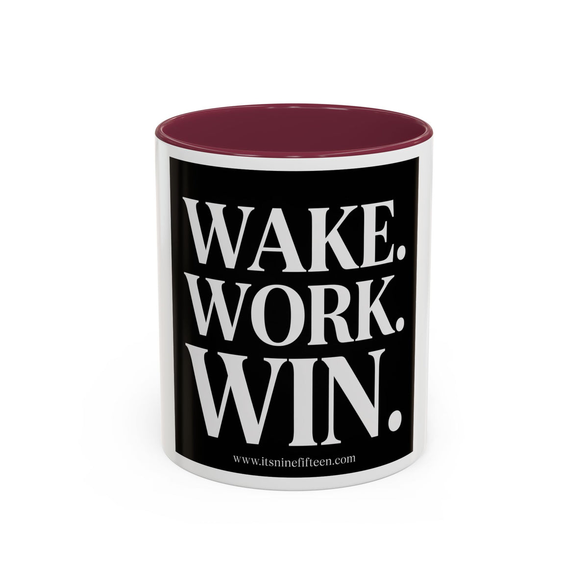 Colorful Motivational Coffee Mug - "WAKE. WORK. WIN." Black Accent 11oz/15oz