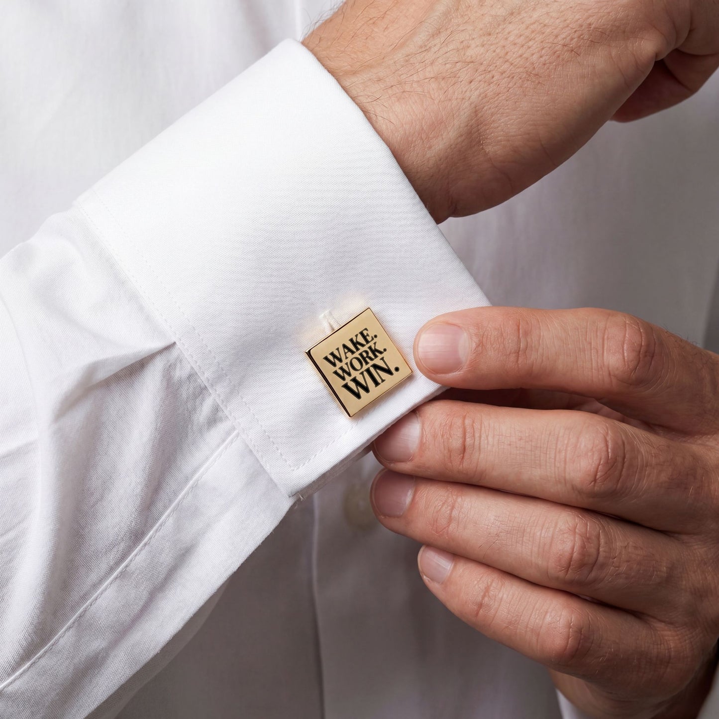 Wake. Work. Win. Gold Motivational Cufflinks — Inspirational Men’s Dress Accessory