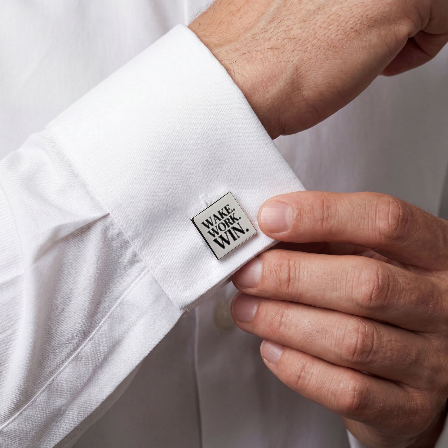 Wake. Work. Win. Gold Motivational Cufflinks — Inspirational Men’s Dress Accessory
