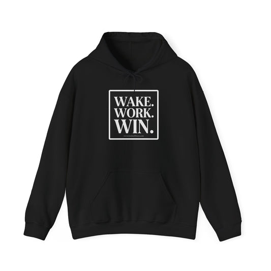 Unisex Wake. Work. Win. 50/50 Hoodie — Graphic Pullover for Entrepreneurs & Fitness Fans