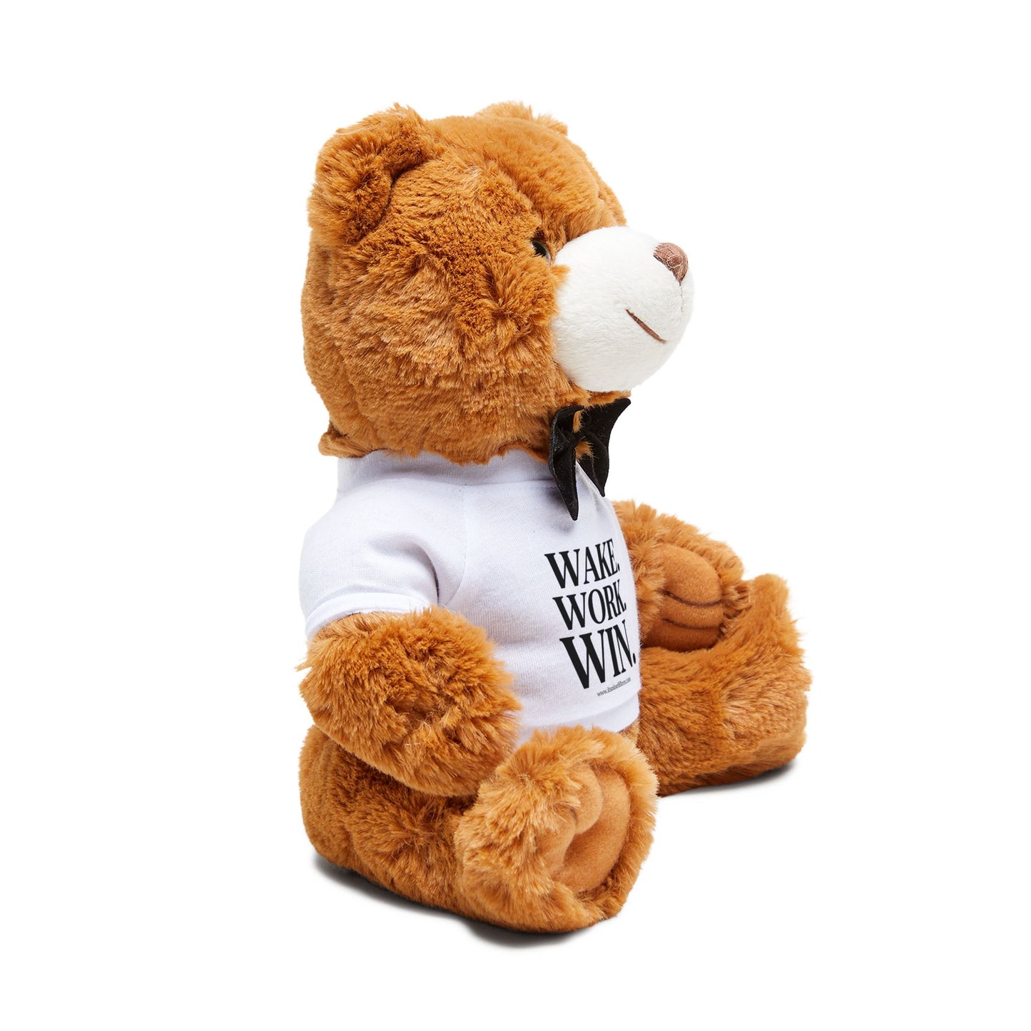 Motivational Teddy Bear – 'Wake. Work. Win.' Plush with Bow