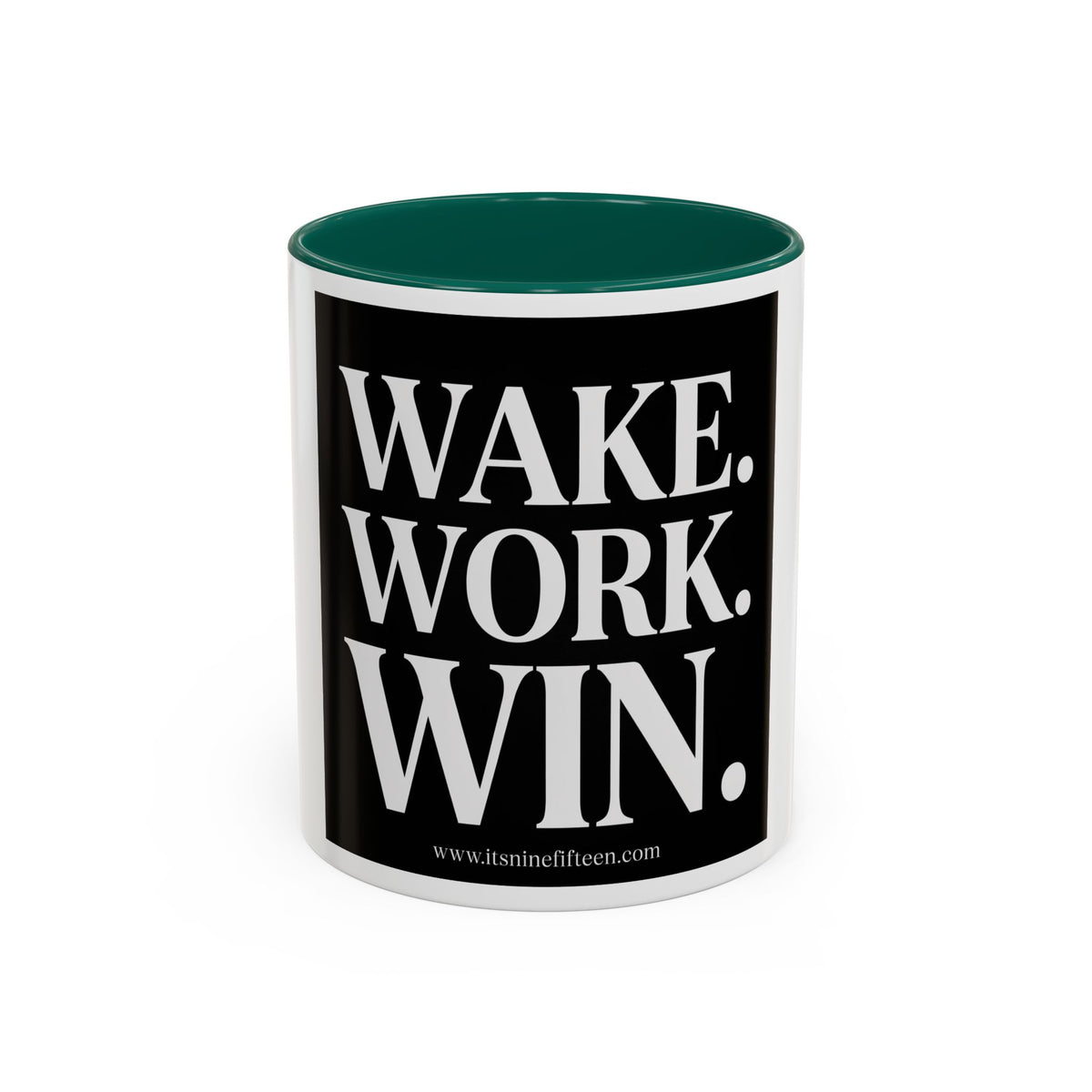 Colorful Motivational Coffee Mug - "WAKE. WORK. WIN." Black Accent 11oz/15oz