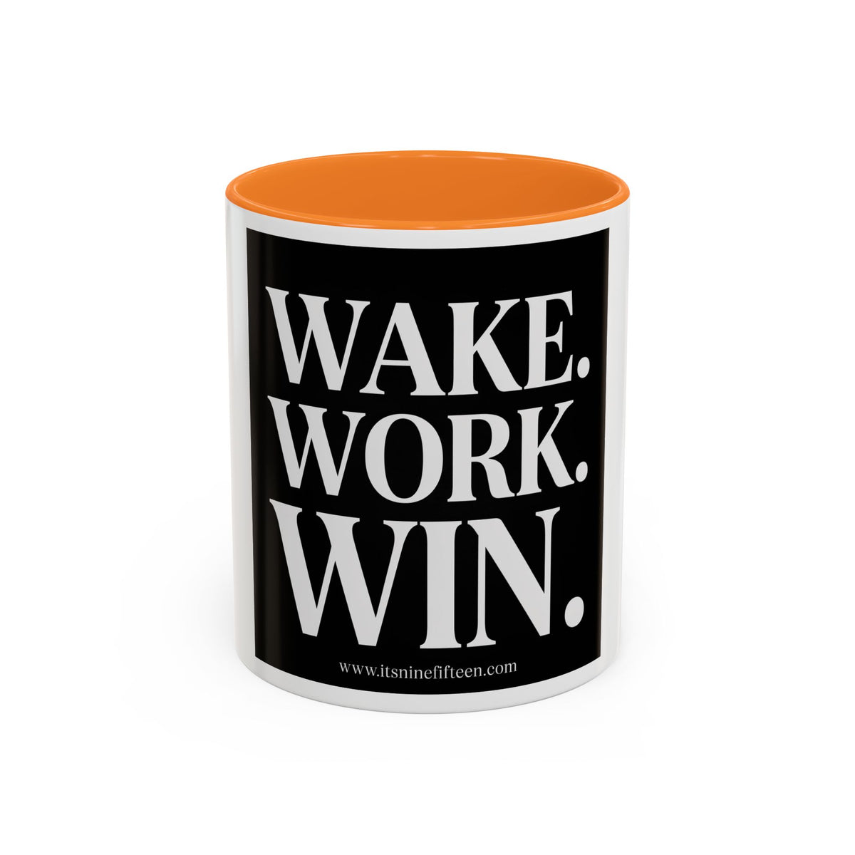 Colorful Motivational Coffee Mug - "WAKE. WORK. WIN." Black Accent 11oz/15oz