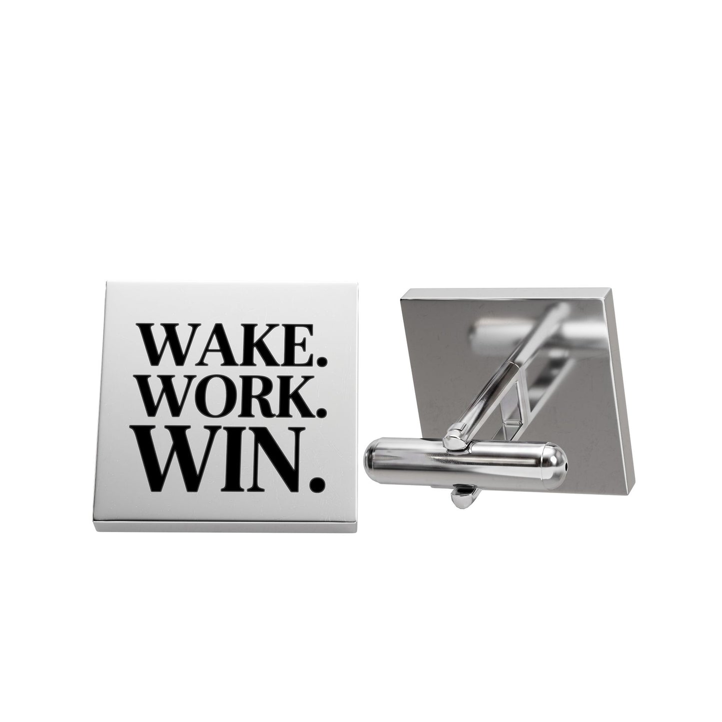 Wake. Work. Win. Gold Motivational Cufflinks — Inspirational Men’s Dress Accessory