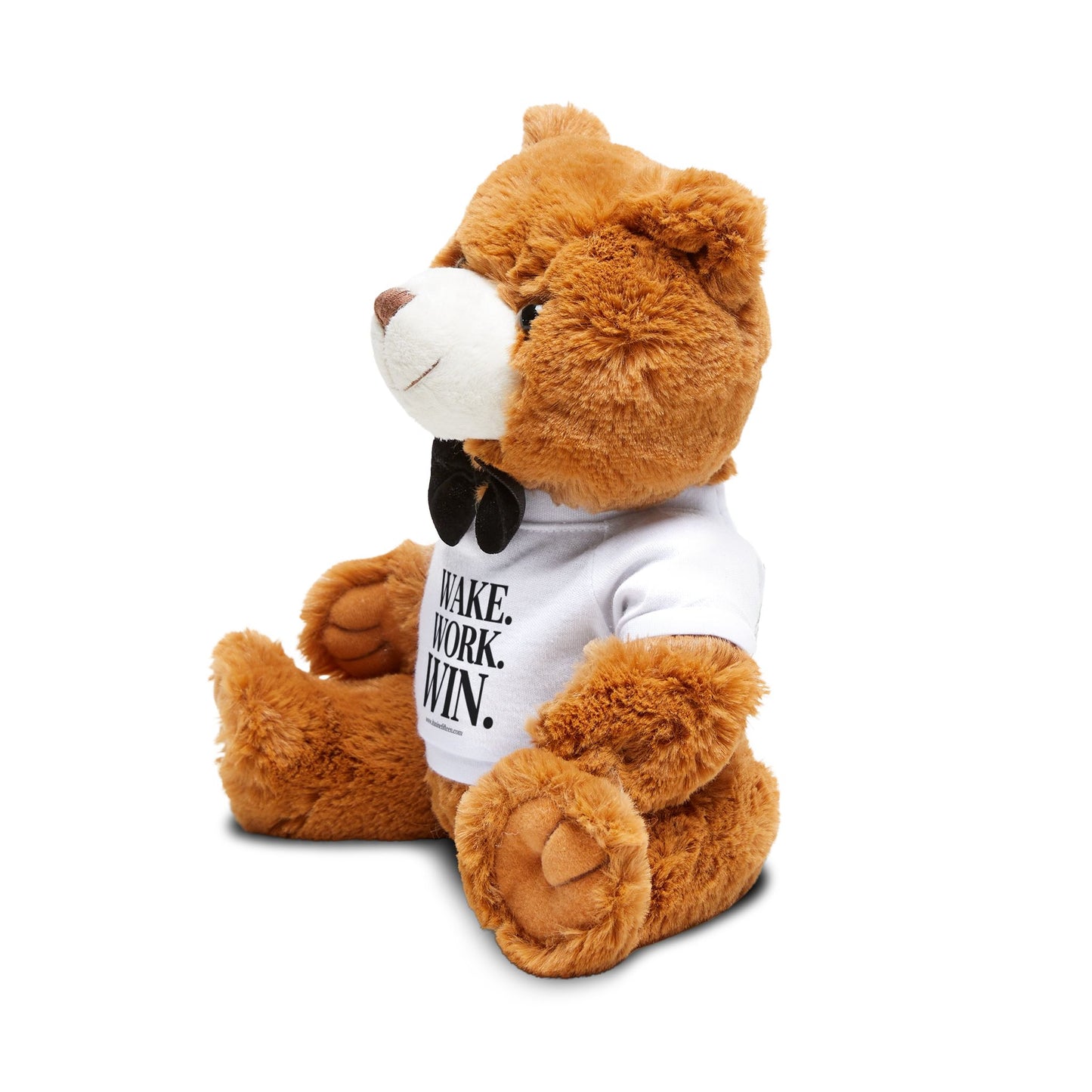 Motivational Teddy Bear – 'Wake. Work. Win.' Plush with Bow